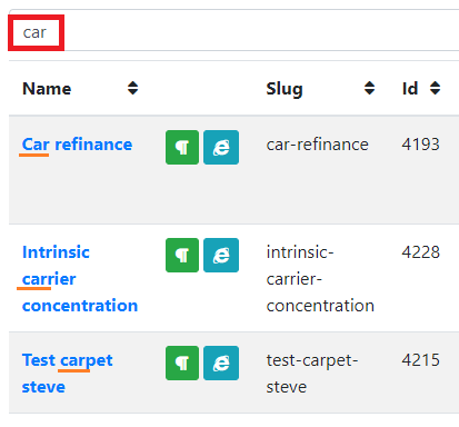 The example of using the search panel.