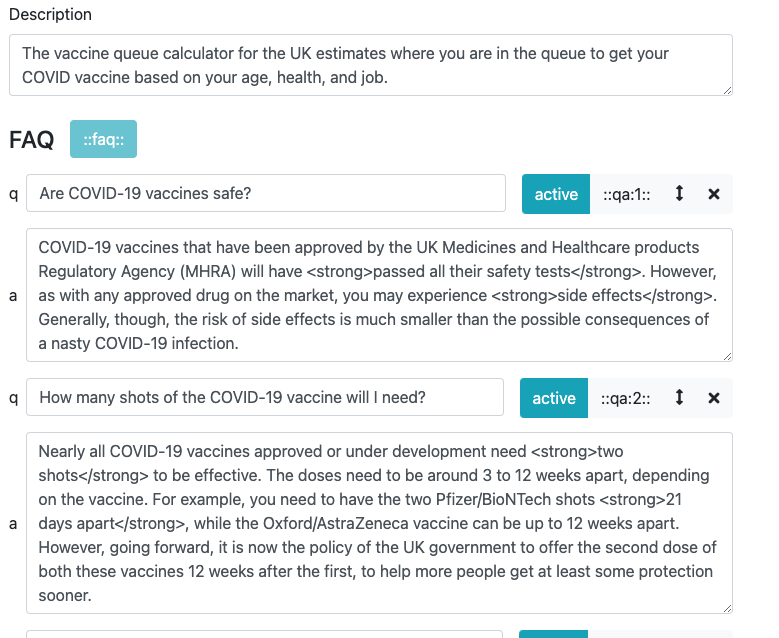 shows the location of the FAQ section, which is below the description text box