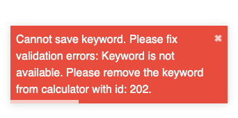 example of the message you get when you try to add a duplicate keyword