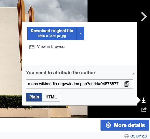 example of clicking the download button to see whether you need to give attribution