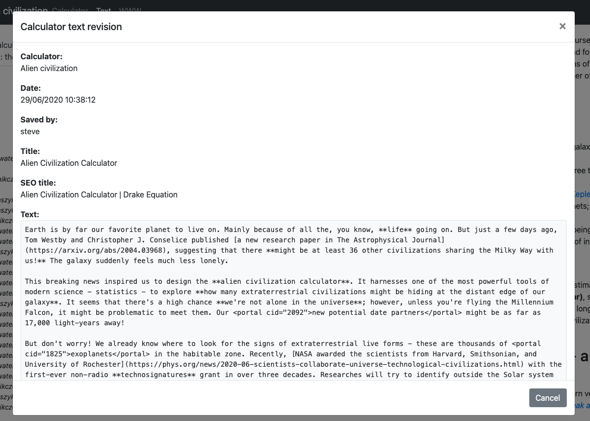 an example of the detailed view of a revision